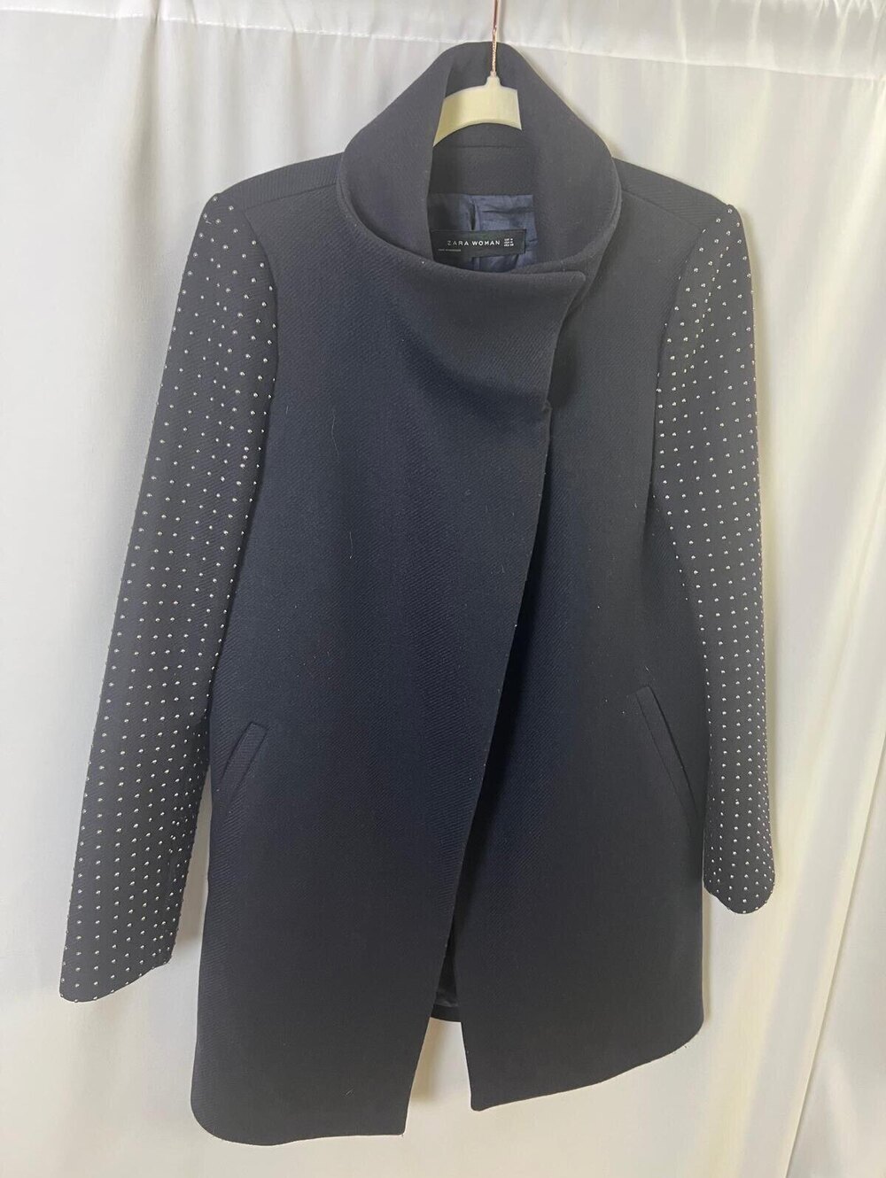 Zara Woman Black Studded Sleeve Coat Medium Elegant